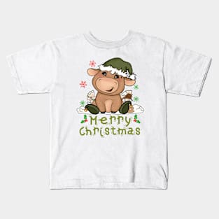 Christmas Cute Cow Merry Christmas Xmas Matching HO HO HO Kids T-Shirt